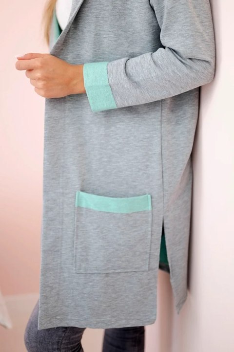 Bluza Narzutka dwukolorowa z kapturem miętowy+szary Bluza Narzutka dwukolorowa z kapturem miętowy+szary