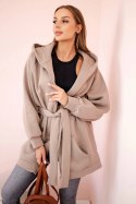 Bluza Narzutka ocieplana wiązana w pasie ciemno beżowa  