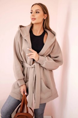 Bluza Narzutka ocieplana wiązana w pasie ciemno beżowa  
