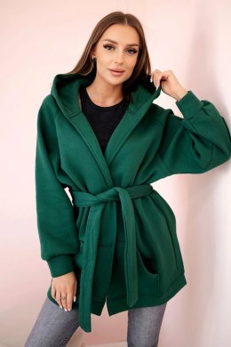 Bluza Narzutka ocieplana wiązana w pasie ciemno zielona  