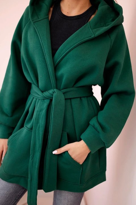 Bluza Narzutka ocieplana wiązana w pasie ciemno zielona Bluza Narzutka ocieplana wiązana w pasie ciemno zielona