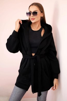 Bluza Narzutka ocieplana wiązana w pasie czarna  