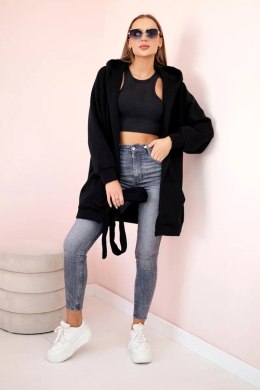 Bluza Narzutka ocieplana wiązana w pasie czarna  