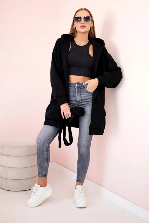 Bluza Narzutka ocieplana wiązana w pasie czarna Bluza Narzutka ocieplana wiązana w pasie czarna