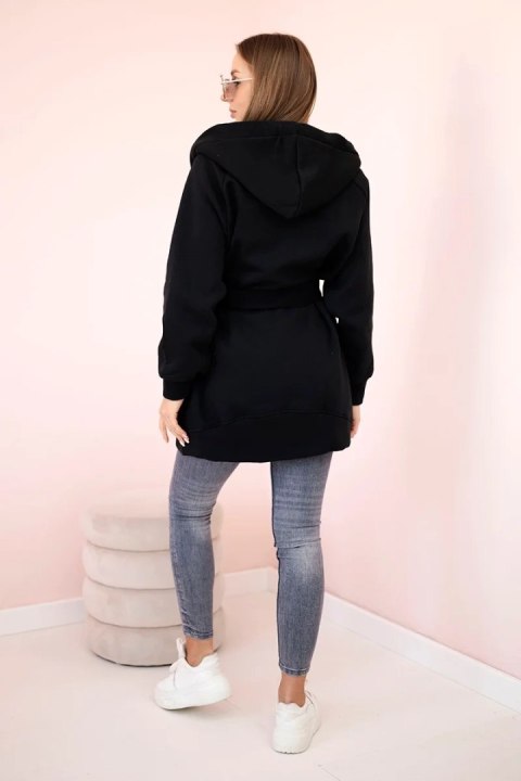 Bluza Narzutka ocieplana wiązana w pasie czarna Bluza Narzutka ocieplana wiązana w pasie czarna