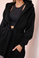 Bluza Narzutka ocieplana wiązana w pasie czarna  