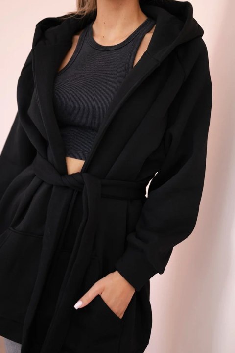 Bluza Narzutka ocieplana wiązana w pasie czarna Bluza Narzutka ocieplana wiązana w pasie czarna
