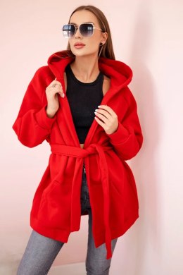Bluza Narzutka ocieplana wiązana w pasie czerwona  