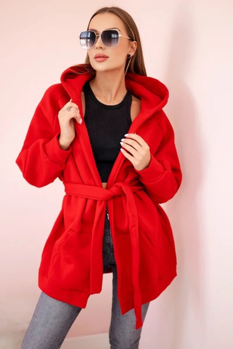 Bluza Narzutka ocieplana wiązana w pasie czerwona Bluza Narzutka ocieplana wiązana w pasie czerwona