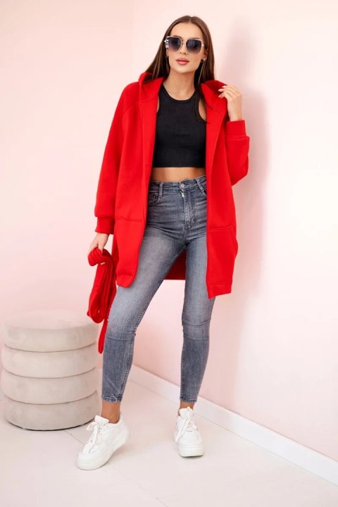 Bluza Narzutka ocieplana wiązana w pasie czerwona Bluza Narzutka ocieplana wiązana w pasie czerwona