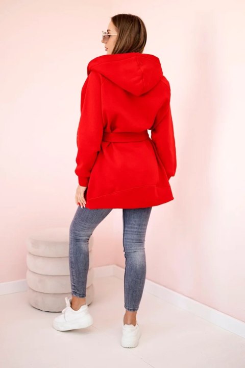 Bluza Narzutka ocieplana wiązana w pasie czerwona Bluza Narzutka ocieplana wiązana w pasie czerwona