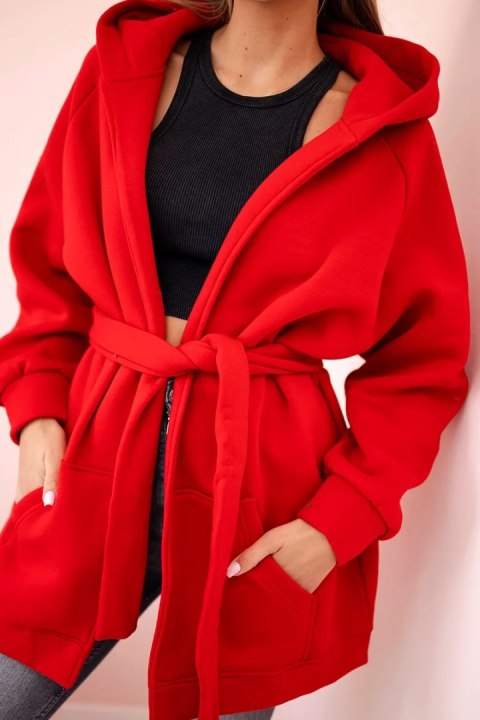 Bluza Narzutka ocieplana wiązana w pasie czerwona Bluza Narzutka ocieplana wiązana w pasie czerwona