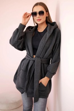 Bluza Narzutka ocieplana wiązana w pasie grafitowa  