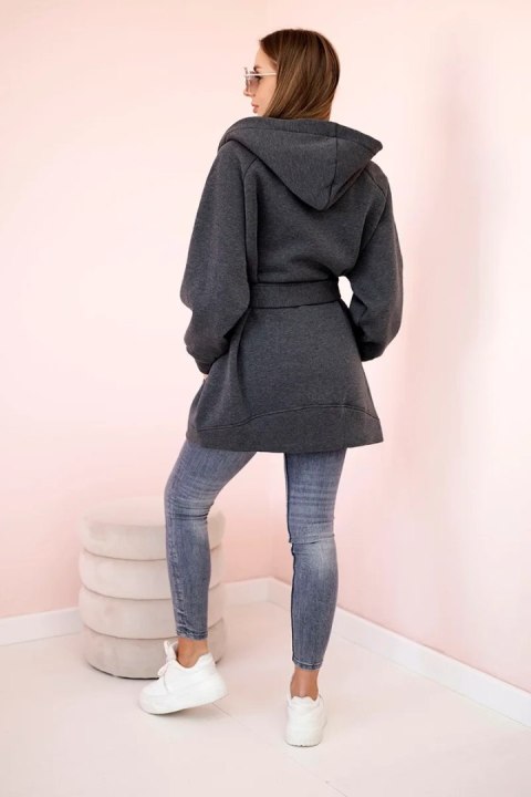 Bluza Narzutka ocieplana wiązana w pasie grafitowa Bluza Narzutka ocieplana wiązana w pasie grafitowa