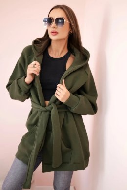 Bluza Narzutka ocieplana wiązana w pasie khaki  
