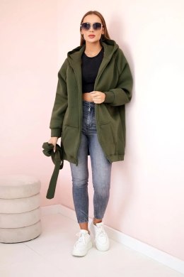 Bluza Narzutka ocieplana wiązana w pasie khaki  