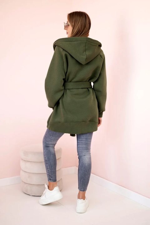 Bluza Narzutka ocieplana wiązana w pasie khaki Bluza Narzutka ocieplana wiązana w pasie khaki