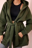Bluza Narzutka ocieplana wiązana w pasie khaki  
