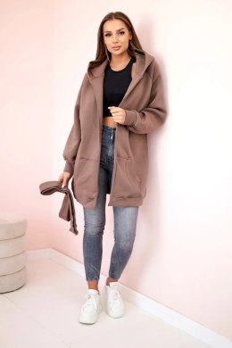 Bluza Narzutka ocieplana wiązana w pasie mocca  