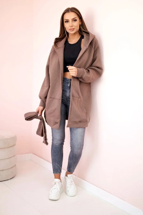 Bluza Narzutka ocieplana wiązana w pasie mocca Bluza Narzutka ocieplana wiązana w pasie mocca