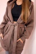 Bluza Narzutka ocieplana wiązana w pasie mocca  