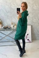 Bluza ocieplana długa z kapturem ciemno zielona  
