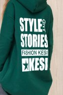 Bluza ocieplana z długim tyłem i kapturem ciemno zielona  