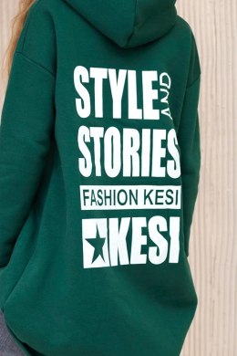 Bluza ocieplana z długim tyłem i kapturem ciemno zielona  