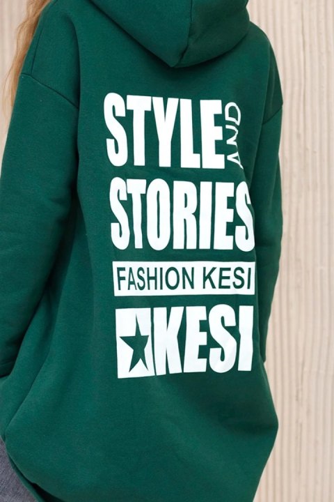 Bluza ocieplana z długim tyłem i kapturem ciemno zielona  