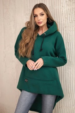 Bluza ocieplana z długim tyłem i kapturem ciemno zielona  