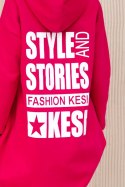 Bluza ocieplana z długim tyłem i kapturem fuksja  