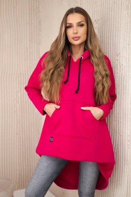 Bluza ocieplana z długim tyłem i kapturem fuksja  