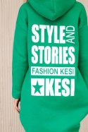 Bluza ocieplana z długim tyłem i kapturem zielona  