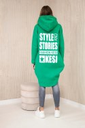 Bluza ocieplana z długim tyłem i kapturem zielona  