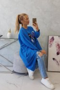 Bluzka z nadrukiem oversize chabrowa  