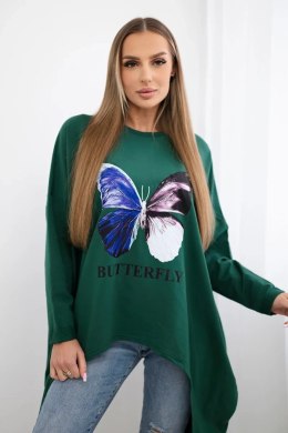 Bluzka z nadrukiem oversize ciemno zielona  