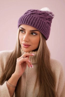 Czapka z polarem Ilona K218 fioletowy+biały  