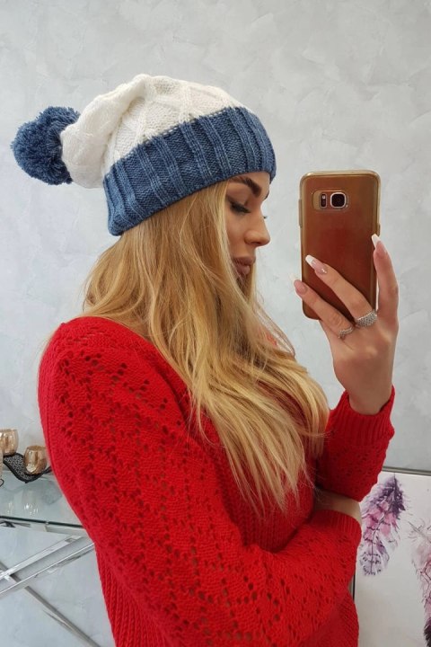 Czapka z polarem Milano K203 ecru+jeans  