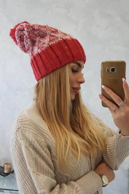 Czapka z polarem Milano K203 ecru melanż+czerwona  