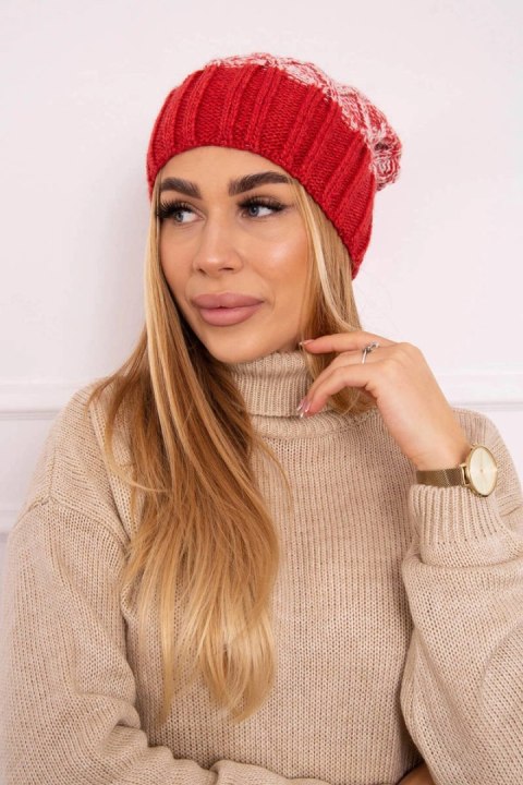 Czapka z polarem Milano K203 ecru melanż+czerwona Czapka z polarem Milano K203 ecru melanż+czerwona