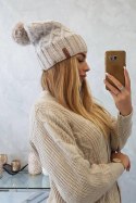Czapka z polarem Milano K203 ecru melanż+jasny beżowy  