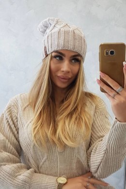Czapka z polarem Milano K203 ecru melanż+jasny beżowy  