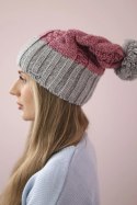 Czapka z polarem Paris K212 ciemny różowy+szary  