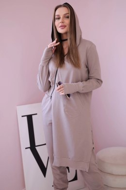 Komplet dresowy bluza z dłuższym bokiem ciemny beżowy  