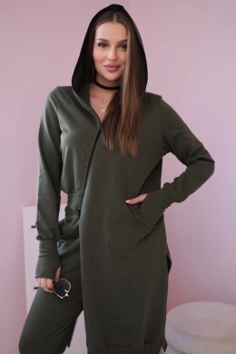 Komplet dresowy bluza z dłuższym bokiem khaki  
