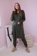 Komplet dresowy bluza z dłuższym bokiem khaki  