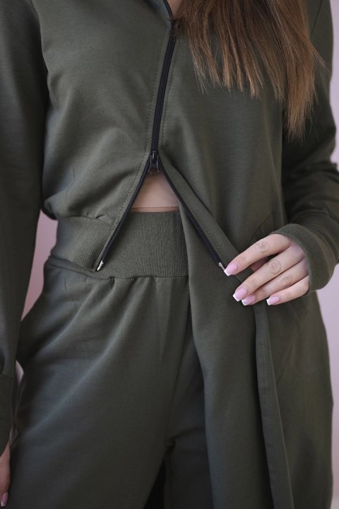 Komplet dresowy bluza z dłuższym bokiem khaki Komplet dresowy bluza z dłuższym bokiem khaki