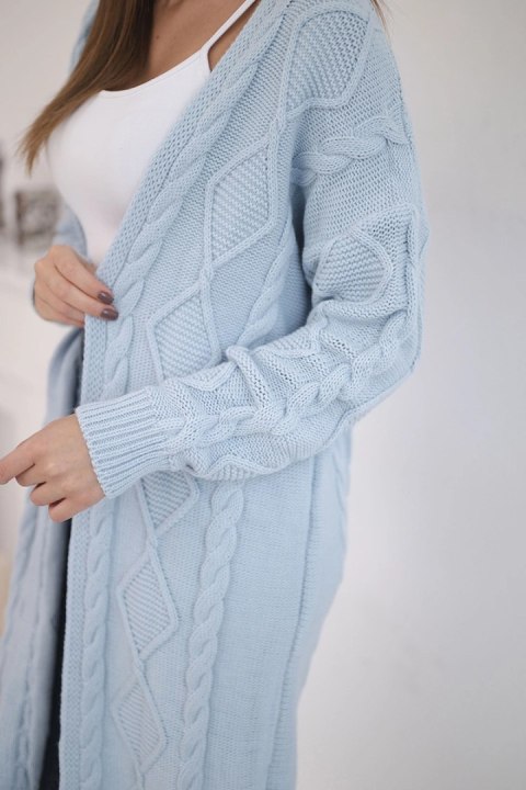 Sweter Kardigan z warkoczowym splotem błękitny Sweter Kardigan z warkoczowym splotem błękitny
