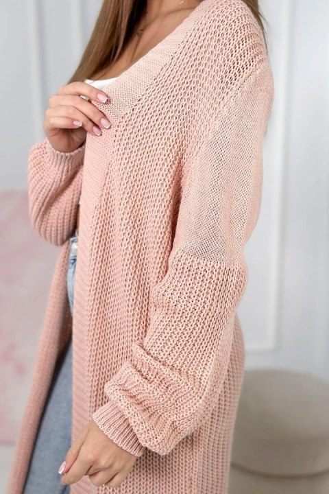 Sweter długi kardigan jasny pudrowy róż Sweter długi kardigan jasny pudrowy róż