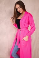 Sweter długi kardigan wiązany w talii różowy neon  